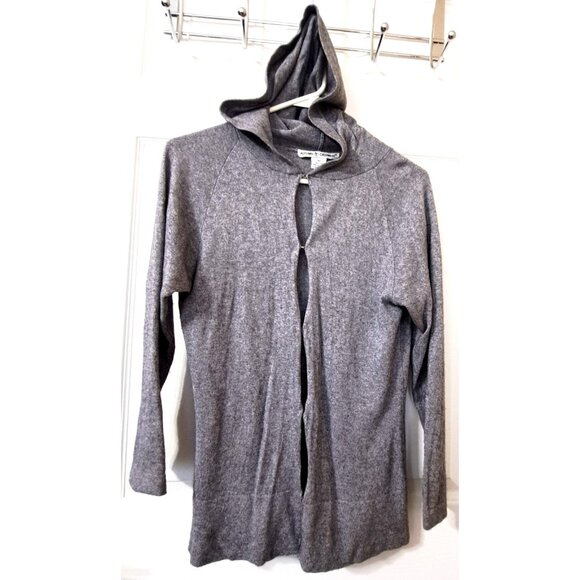 Autumn Cashmere M Gray Silk Cashmere Blend Long Raglan Sleeve Cardigan Hoodie - Picture 1 of 9
